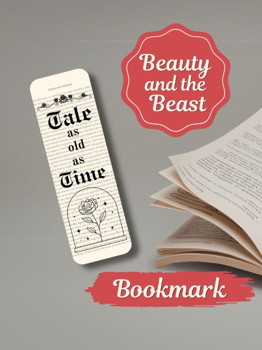 Beauty and the Beast Book Page Bookmark, Tale as Old as Time